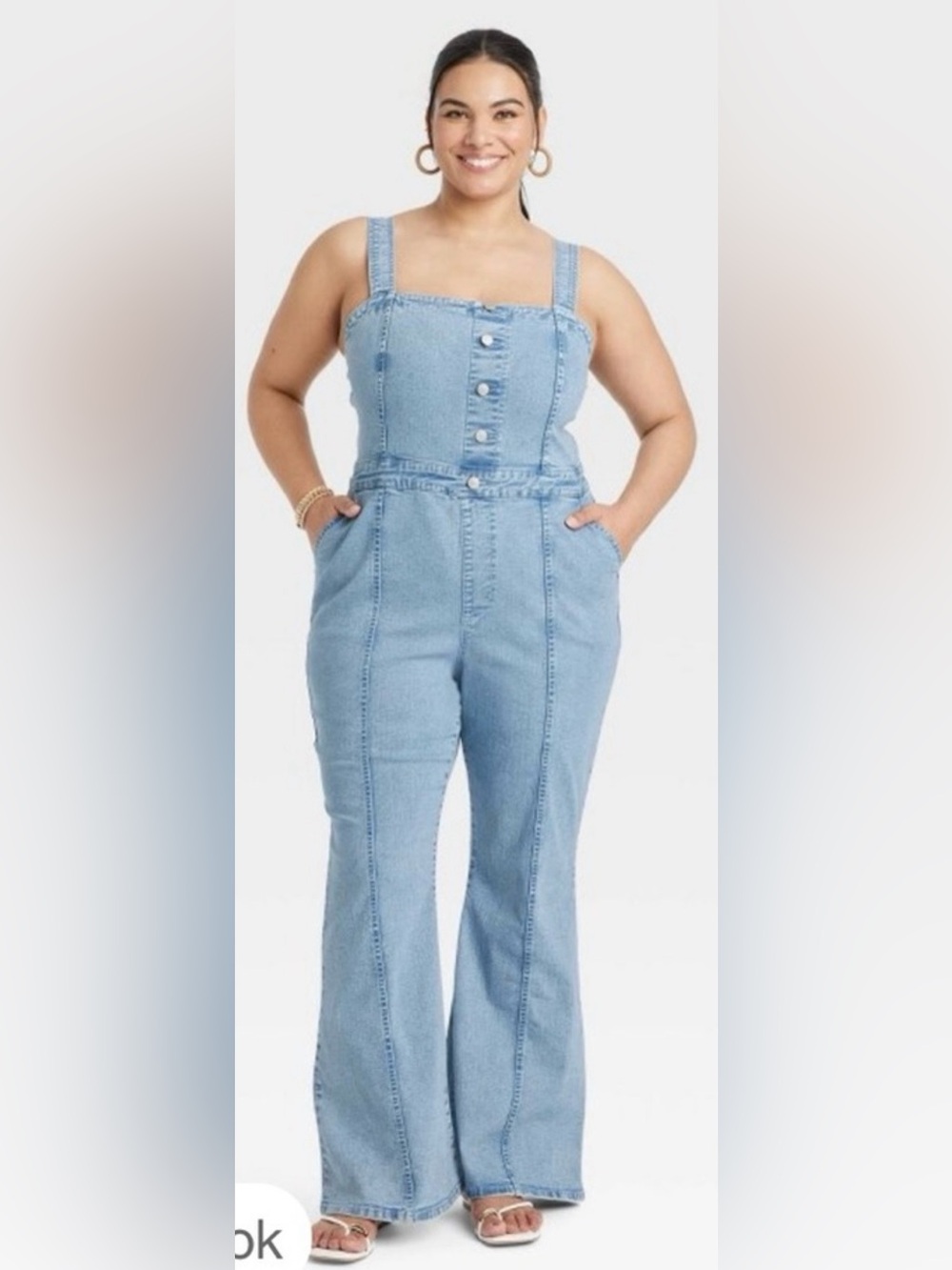 NWT Plus Size 18 Denim Jumpsuit Wide Leg Button Front Light Wash Jean Romper